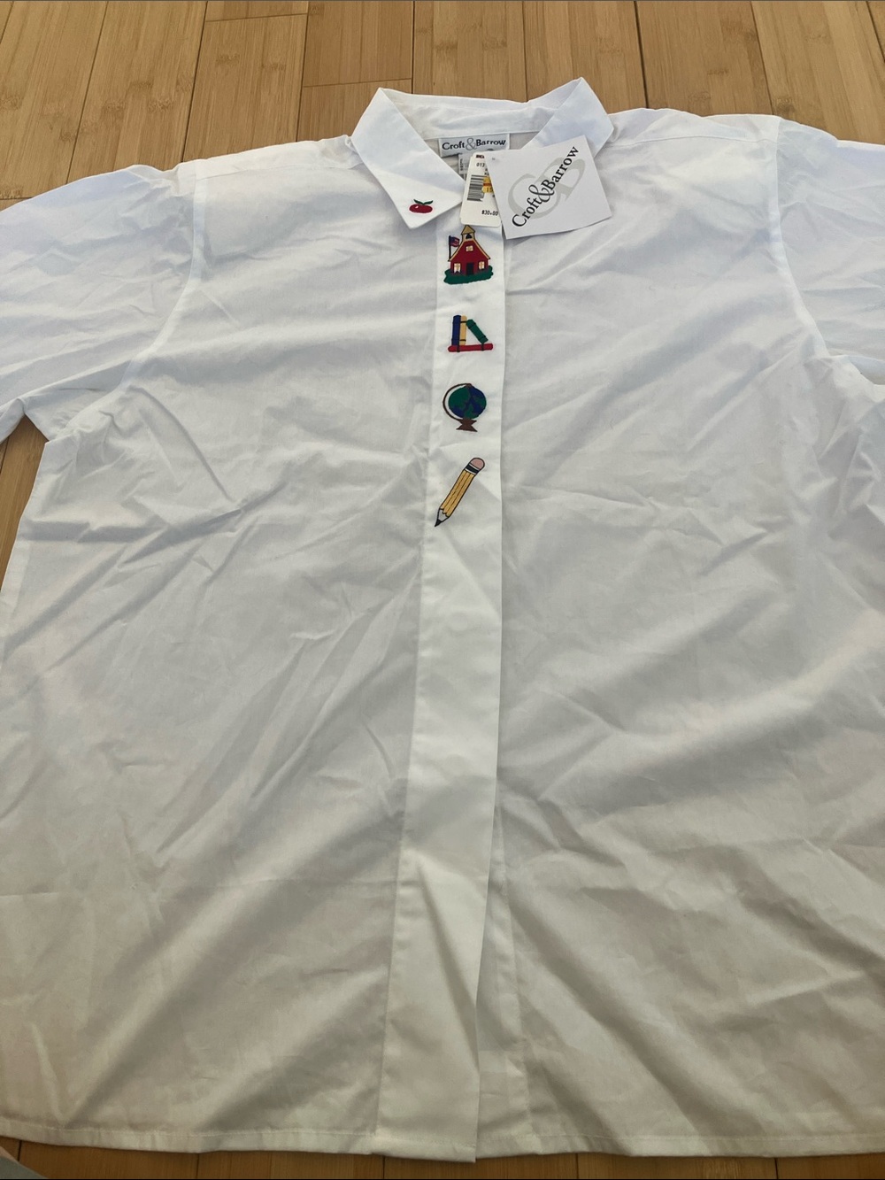 croft & barrow White Button-Down Shirt with School Embroidery